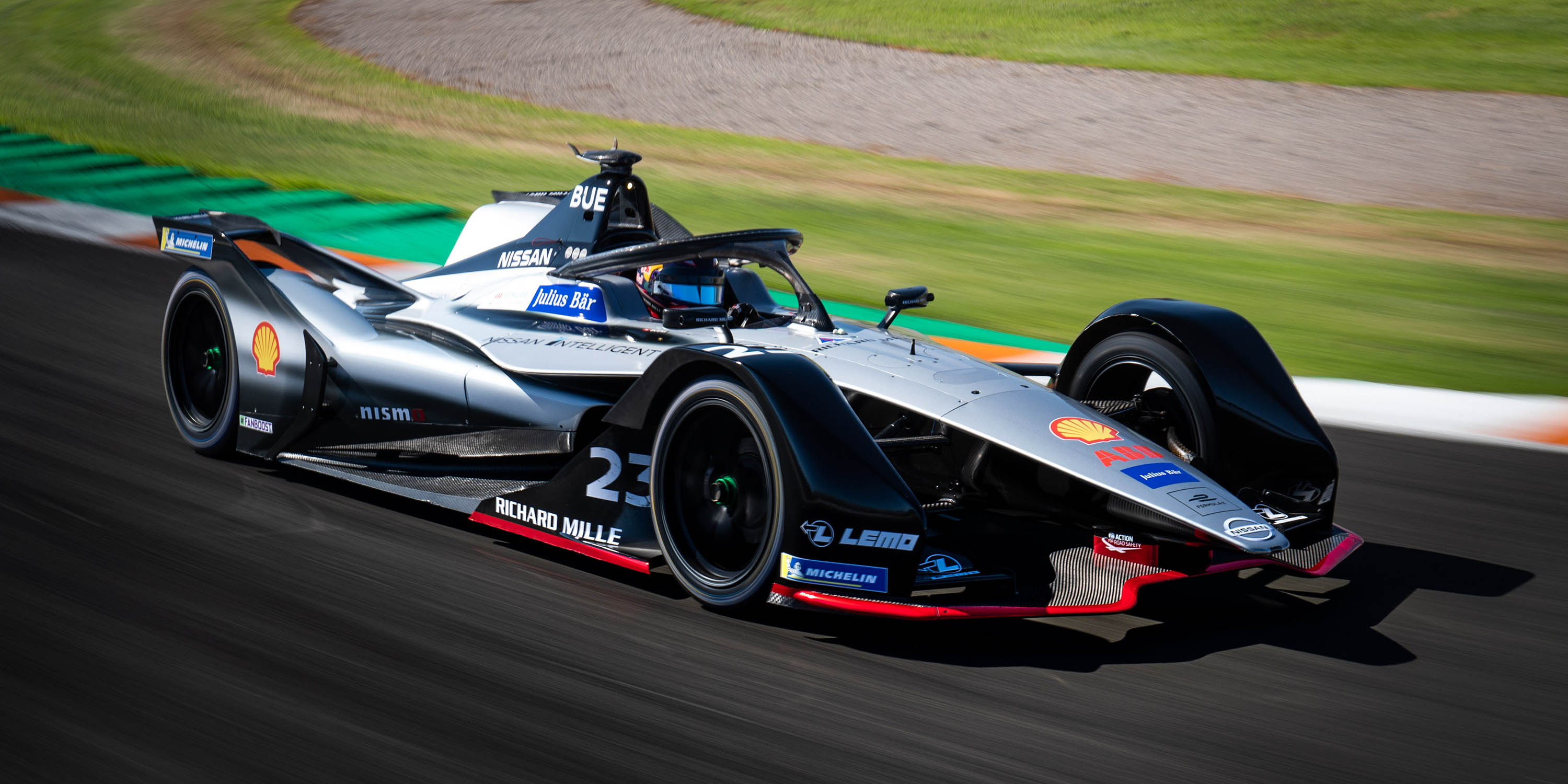 Nissan Formula E racer driving on track
